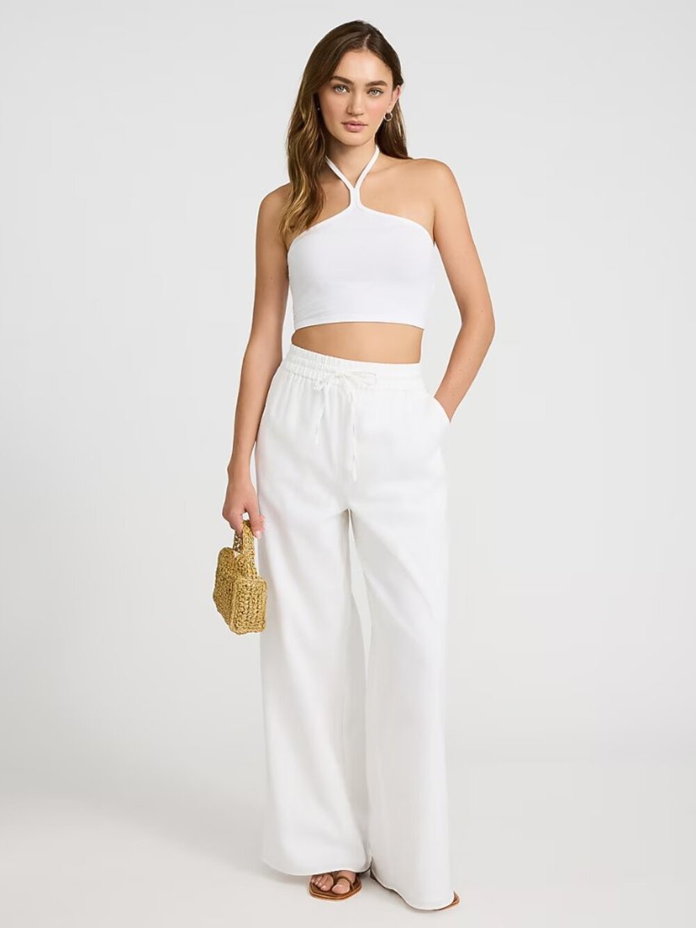 Express Fitted Ribbed Halter Cropped Tank Top White - Picture 8 of 8
